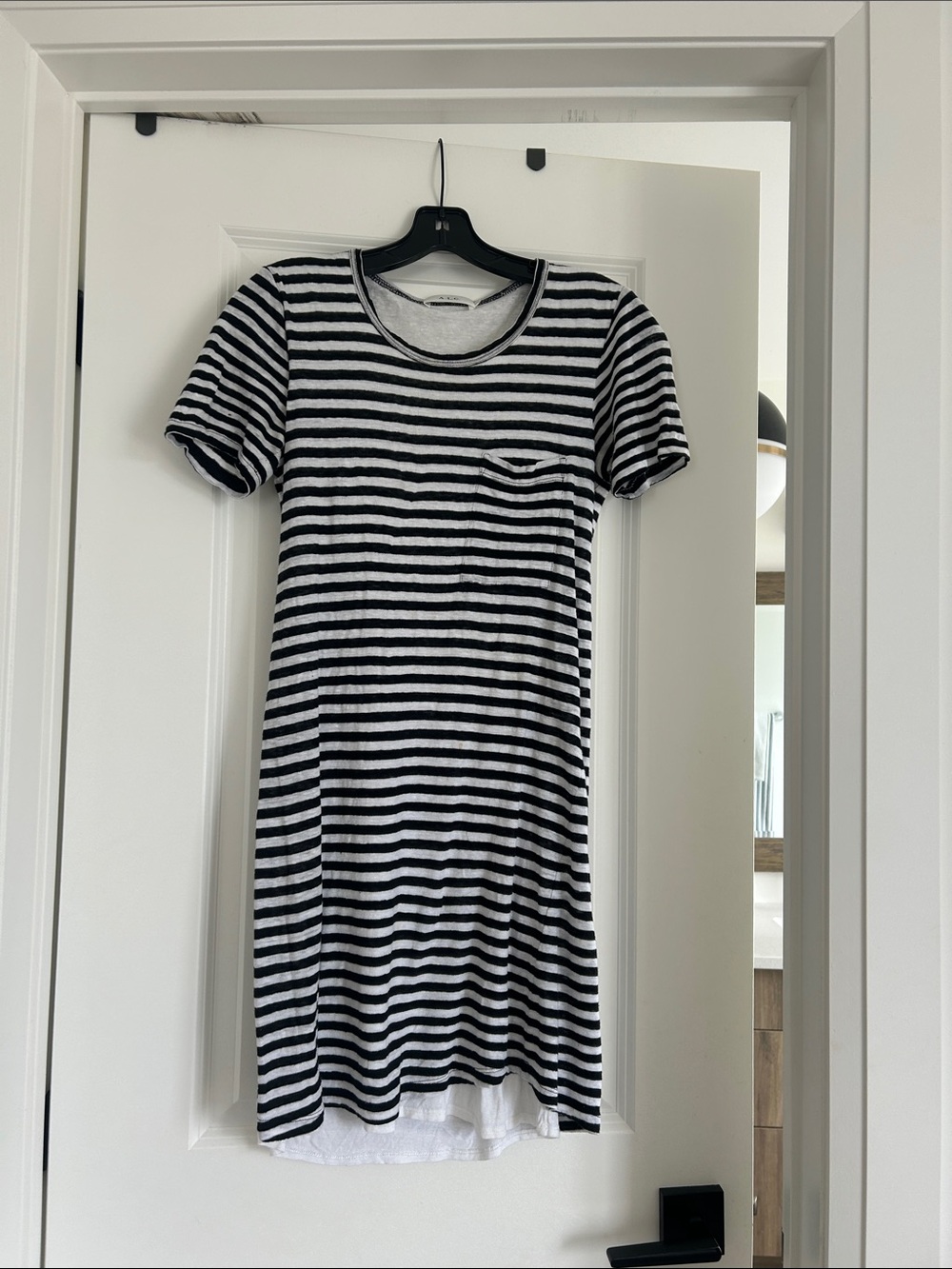A.L.C. Black and White Striped Mini Tee Dress